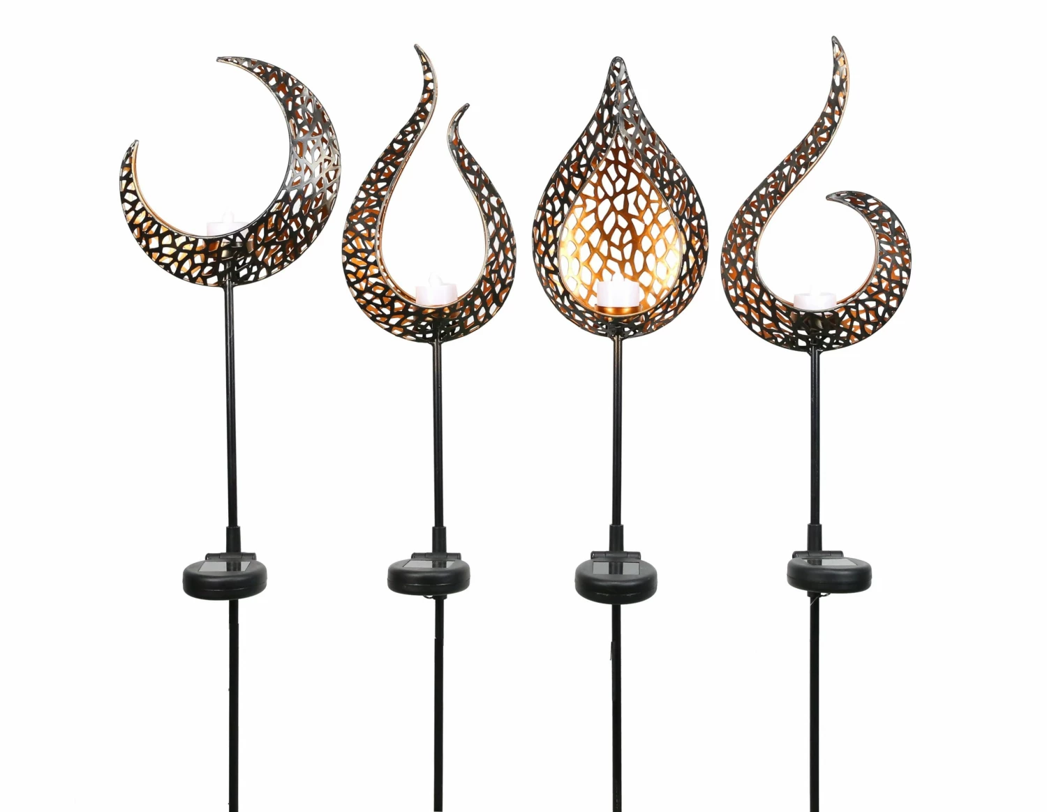 Alpine Assorted Solar Gold Metal Flam Garden Stake with LED Light SLL1988A 3 Alpine Assorted Solar Gold Metal Flam Garden Stake with LED Light SLL1988A