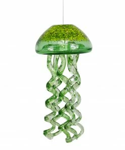 Alpine Handmade Round Hanging Green Glass Jellyfish Windchimes HTO108GN - Wind Chimes