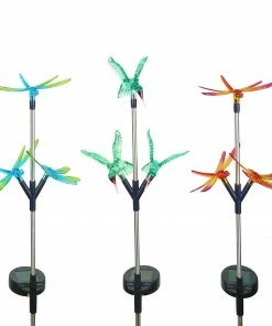 Alpine Assorted Solar Dragonfly and Hummingbird Trio Stakes QLP1098ABB - Garden Accessories
