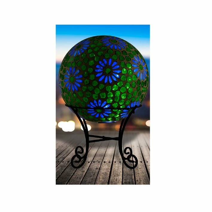 Alpine Jumbo Green and Blue Mosaic Floral LED Gazing Globe with Stand - HMD157A - Garden Accessories 4 Alpine Jumbo Green and Blue Mosaic Floral LED Gazing Globe with Stand - HMD157A - Garden Accessories - Image 2