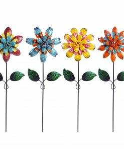 Alpine Retro Metallic Flower Stake - QEL548ABB - Garden Accessories