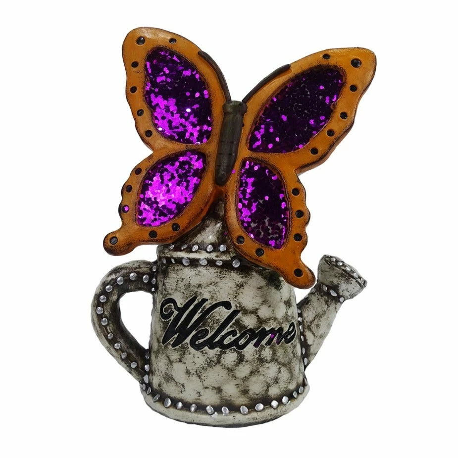 Alpine Glittered Butterfly Watering Can 'Welcome' Statue - WQA1400HH - Garden Accessories 3 Alpine Glittered Butterfly Watering Can 'Welcome' Statue - WQA1400HH - Garden Accessories