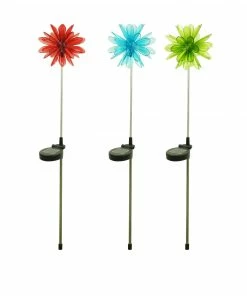 Alpine Assorted Solar 3D Flower with FIBER OPTIC Stake QLP487ABB - Garden Accessories