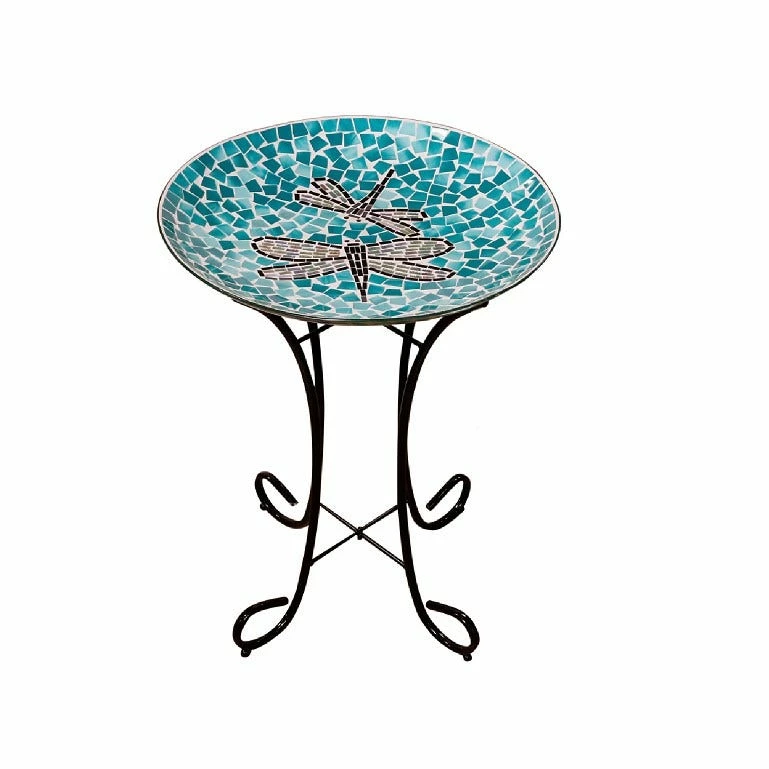 Alpine Dragonfly Glass Mosaic Birdbath with Metal Stand - HMD196A - Bird Bath 3 Alpine Dragonfly Glass Mosaic Birdbath with Metal Stand - HMD196A - Bird Bath