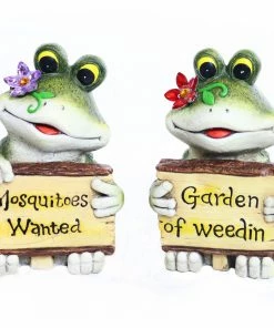 Alpine Assorted Frogs with Flowers Holding Signs Statue WQA588ABB - Solar
