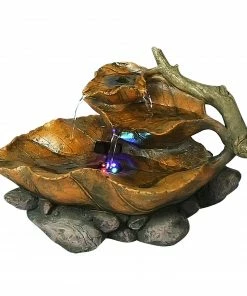 Alpine Tiered Leaf Tabletop Fountain with White LED Lights WIN622 - Water Features
