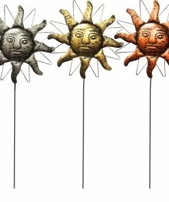 Alpine Assorted Sun Face Garden Stakes QEL178A - Solar