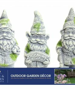 Alpine Assorted 8 inch Moss Rock Gnomes Statuary KGD104ABB - Solar