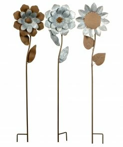 Alpine Rustic Metallic Flower Garden Stakes JUM217A - Garden Accessories