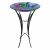 Alpine Purple Flower Glass Birdbath - KPP611A-18 - Garden Accessories