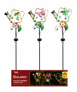 Alpine Assorted Solar Watering Can Metal Stake RGG296A - Garden Accessories