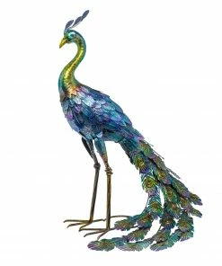 Alpine Metallic Peacock Outdoor Décor with Glossy Finish JUM208 - Garden Accessories