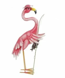 Alpine Pink Fishing Flamingo Décor - BVK640 - Garden Accessories