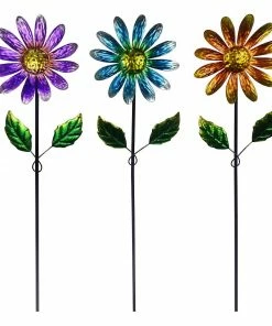 Alpine Metallic Daisy Garden Stake - LJJ1218A - Garden Accessories