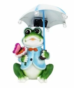 Alpine Solar Blue Raincoat Frog with Umbrella and LED Lights - SLL2272SLR - Lighting, Torches & Firepits