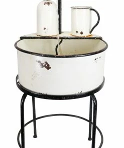 Alpine Antique Metallic White Cylindrical Fountain Sink with Stand YHL168 - Water Features