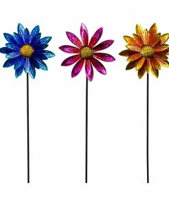 Alpine Metal Floral Wind Spinner Stake - LJJ1144A - Garden Accessories