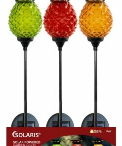 Alpine Assorted Solar Glass Pineapple Garden Stake QLP663ABB