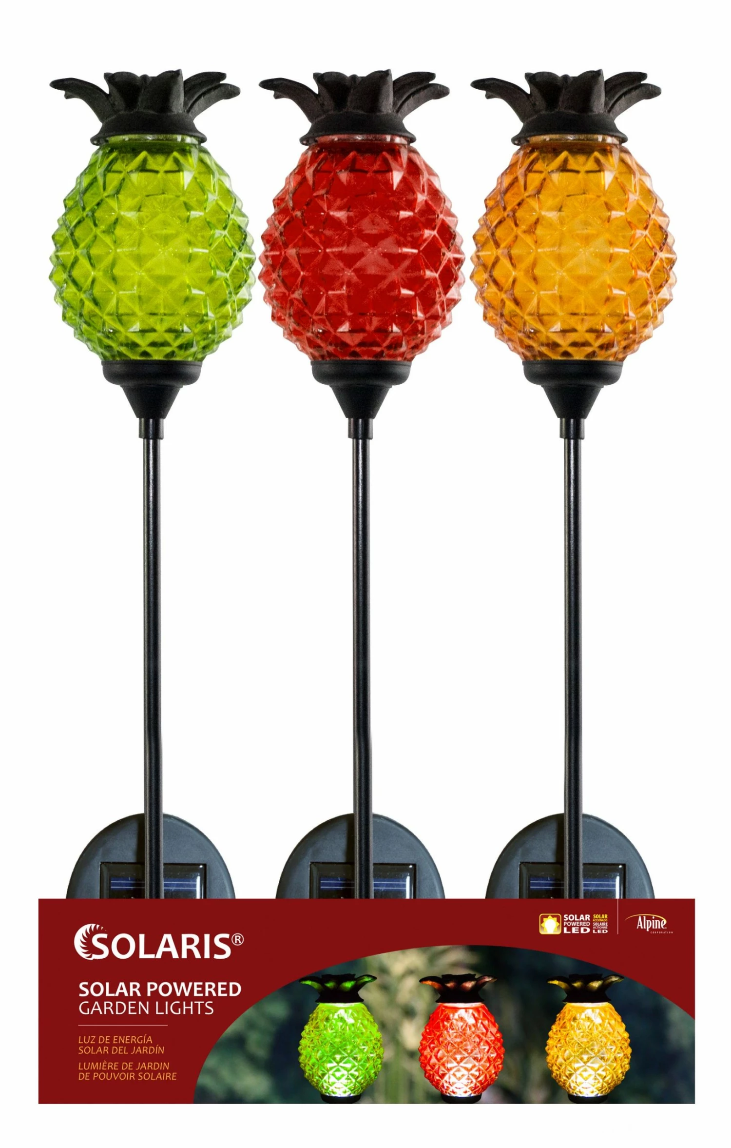 Alpine Assorted Solar Glass Pineapple Garden Stake QLP663ABB 3 Alpine Assorted Solar Glass Pineapple Garden Stake QLP663ABB