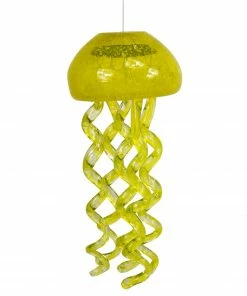 Alpine Handmade Round Hanging Yellow Glass Jellyfish Windchimes HTO108YL - Wind Chimes