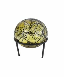 Alpine Solar Yellow Glass Ball with LED Lights & Metal Stand - HTO176A-SLR-YL - Lighting, Torches & Firepits