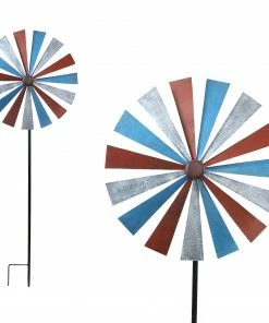 Alpine 72 inch Red and Blue Old Fashion Windmill Garden Stake IFF106L-MC - Garden Accessories