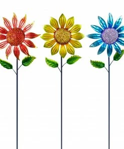 Alpine Assorted Metal Sunflower Garden Stake LJJ318A - Solar