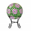 Alpine Jumbo Green and Pink Mosaic Floral LED Gazing Globe with Stand - HMD159A - Garden Accessories