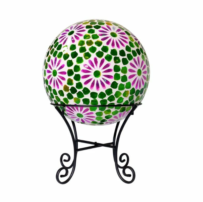 Alpine Jumbo Green and Pink Mosaic Floral LED Gazing Globe with Stand - HMD159A - Garden Accessories 3 Alpine Jumbo Green and Pink Mosaic Floral LED Gazing Globe with Stand - HMD159A - Garden Accessories