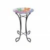 Alpine Floral Glass Mosaic Birdbath with Metal Stand - HMD106A - Bird Bath