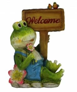 Alpine Laid Back Frog Statue with Welcome Sign - GDS166HH - Garden Accessories