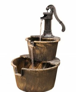 Alpine Two Tier Barrel and Pump Bronze Fountain TIZ194BZ - Solar