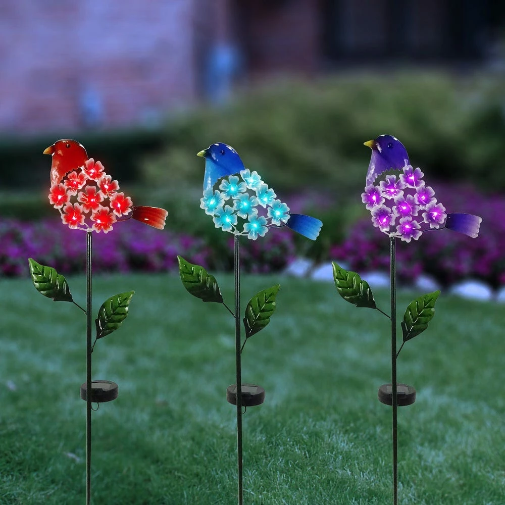 Alpine Solar Hydrangea Bird Stake - QLP1306A - Garden Accessories 4 Alpine Solar Hydrangea Bird Stake - QLP1306A - Garden Accessories - Image 2