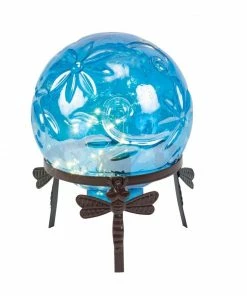 Alpine 10" Pearlized Blue Glass Gazing Globe with Warm White LEDs and Stand - HGY112A-BL - Garden Statues & Lawn Ornaments