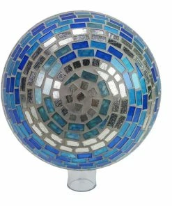Alpine 10" Mosaic Swirling Blue & Silver Glass Gazing Globe - HMD126 - Garden Accessories