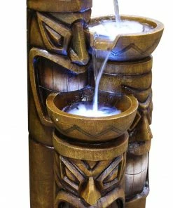 Alpine Triple Tiki Fountain with White LED Lights GIL838 - Water Features