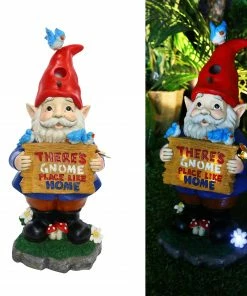 Assorted Alpine Solar There Gnome Place Like Home Gnome Statue ZEN246SLR-M-TM - Garden Accessories