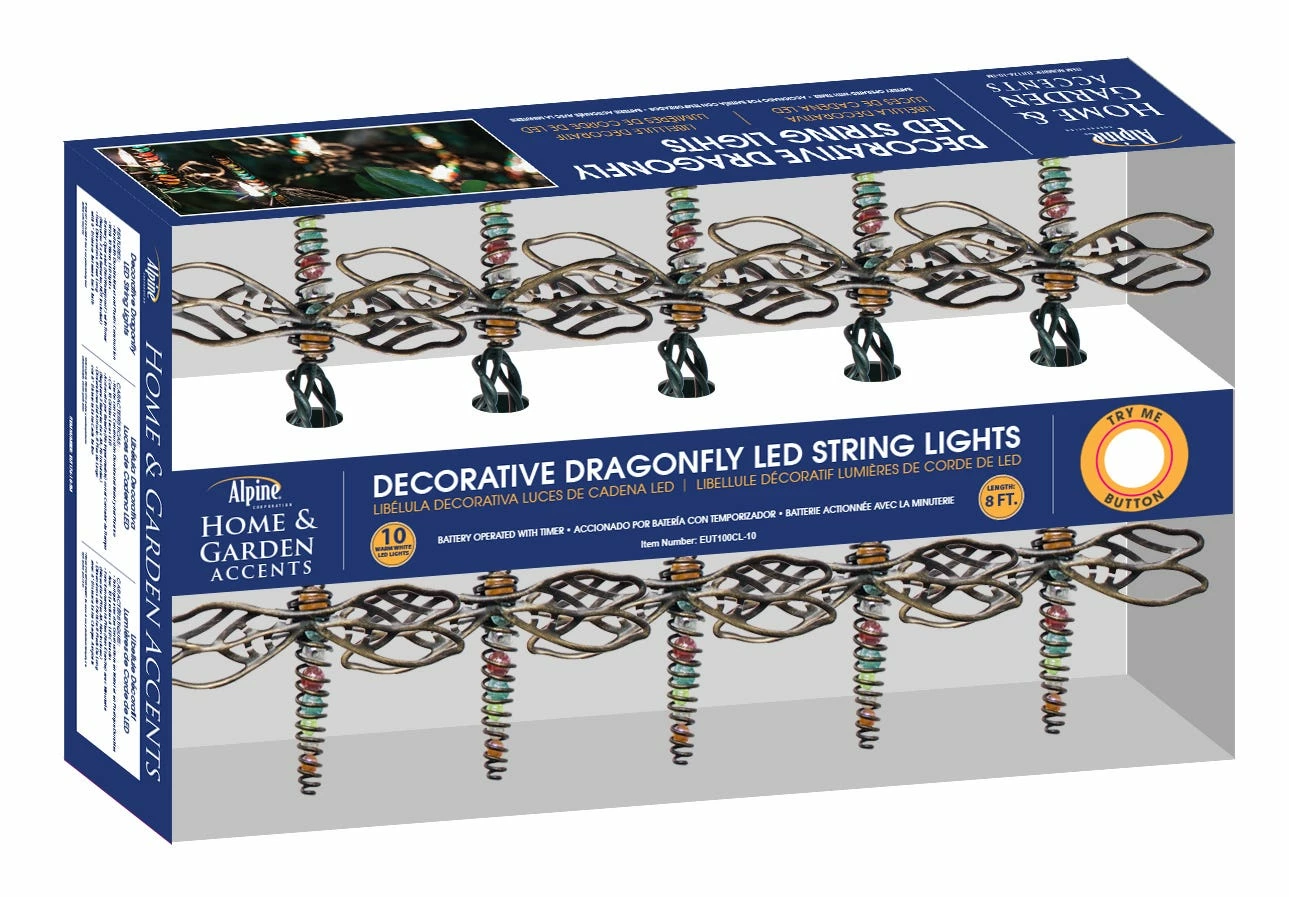 Alpine Wired Dragonflies Long Pin LED String Lights with Timer EUT174-10-TM - Garden Accessories 3 Alpine Wired Dragonflies Long Pin LED String Lights with Timer EUT174-10-TM - Garden Accessories