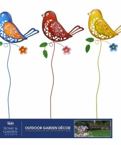 Alpine Assorted Garden Bird Metal Stake QEL420A - Garden Accessories