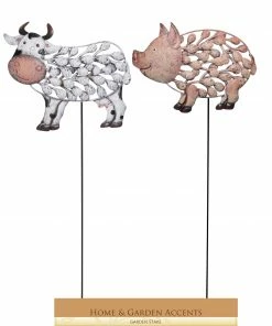 Alpine Assorted Iron Pig and Cow Garden Stake QEL340A - Bird Houses
