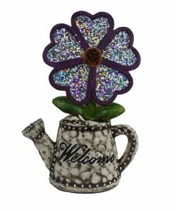 Alpine Glittered White Flower Watering Can 'Welcome' Statue - WQA1406HH - Garden Accessories