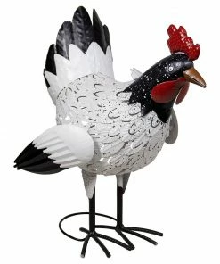 Alpine White Spotted Rooster Statue - JUM394 - Garden Accessories