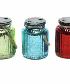 Alpine Assorted Solar Mercury Glass Ribbed Lantern QMC108ABB-201 - Garden Accessories