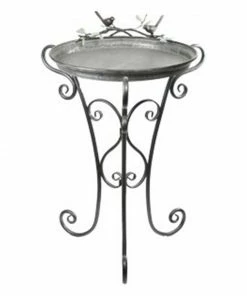 Alpine Gray Metal Birdbath with Birds and Leaves - ORS682 - Garden Statues & Lawn Ornaments