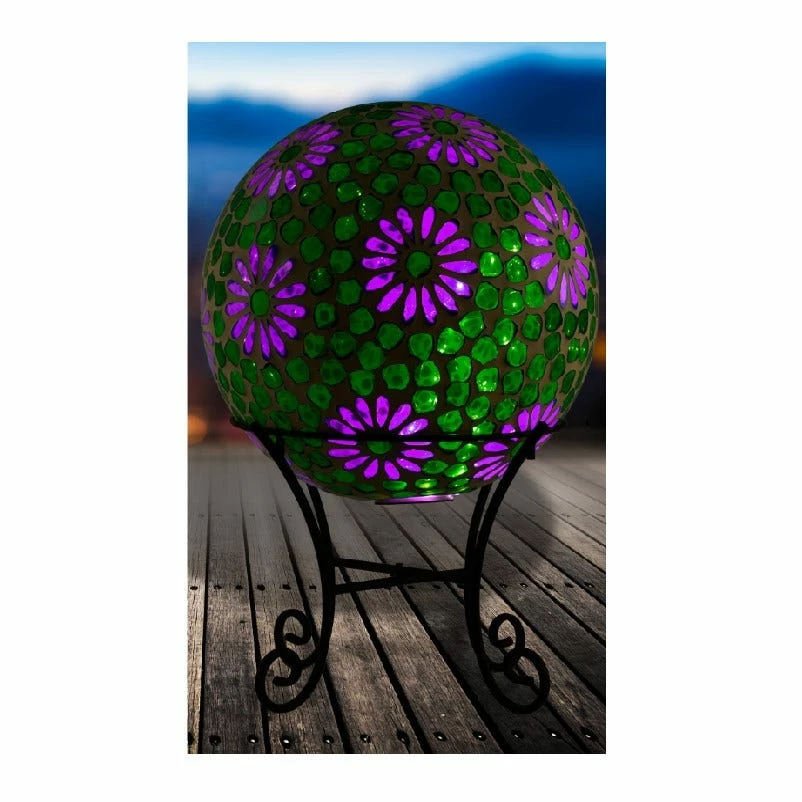Alpine Jumbo Green and Pink Mosaic Floral LED Gazing Globe with Stand - HMD159A - Garden Accessories 4 Alpine Jumbo Green and Pink Mosaic Floral LED Gazing Globe with Stand - HMD159A - Garden Accessories - Image 2