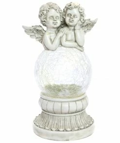 Assorted Alpine Solar Cherub Angels on LED Crackled Glass SLL1426SLR